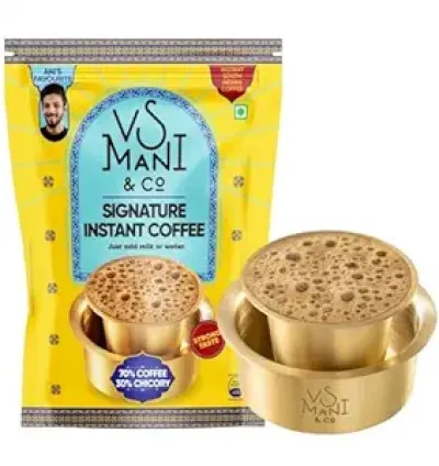 VS Mani & Co Instant Coffee Powder (100gm) and Traditional Brass Dawara-Tumbler Combo