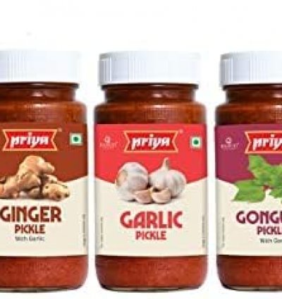 Priya Pickles Combo of 5 Pickle With Garlic 300g Each -Mango Pickle,Ginger Pickle, Garlic Pickle, Gongura Pickle, Tomato Pickle I Total 1500gm