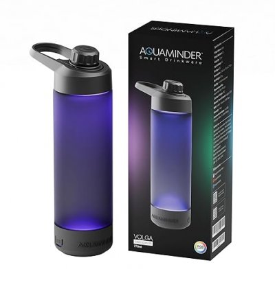 Aquaminder Smart Water Bottle Glows & Beeps to Remind You to Drink More 770 ml Chug Cap Bottle For Adults and Kids Perfect For Gift, Travel, Gym, Yoga, Black