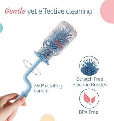 LuvLap 360° Movable Silicone Bristle Baby Feeding Bottle Cleaning Brush & Nipple Cleaner